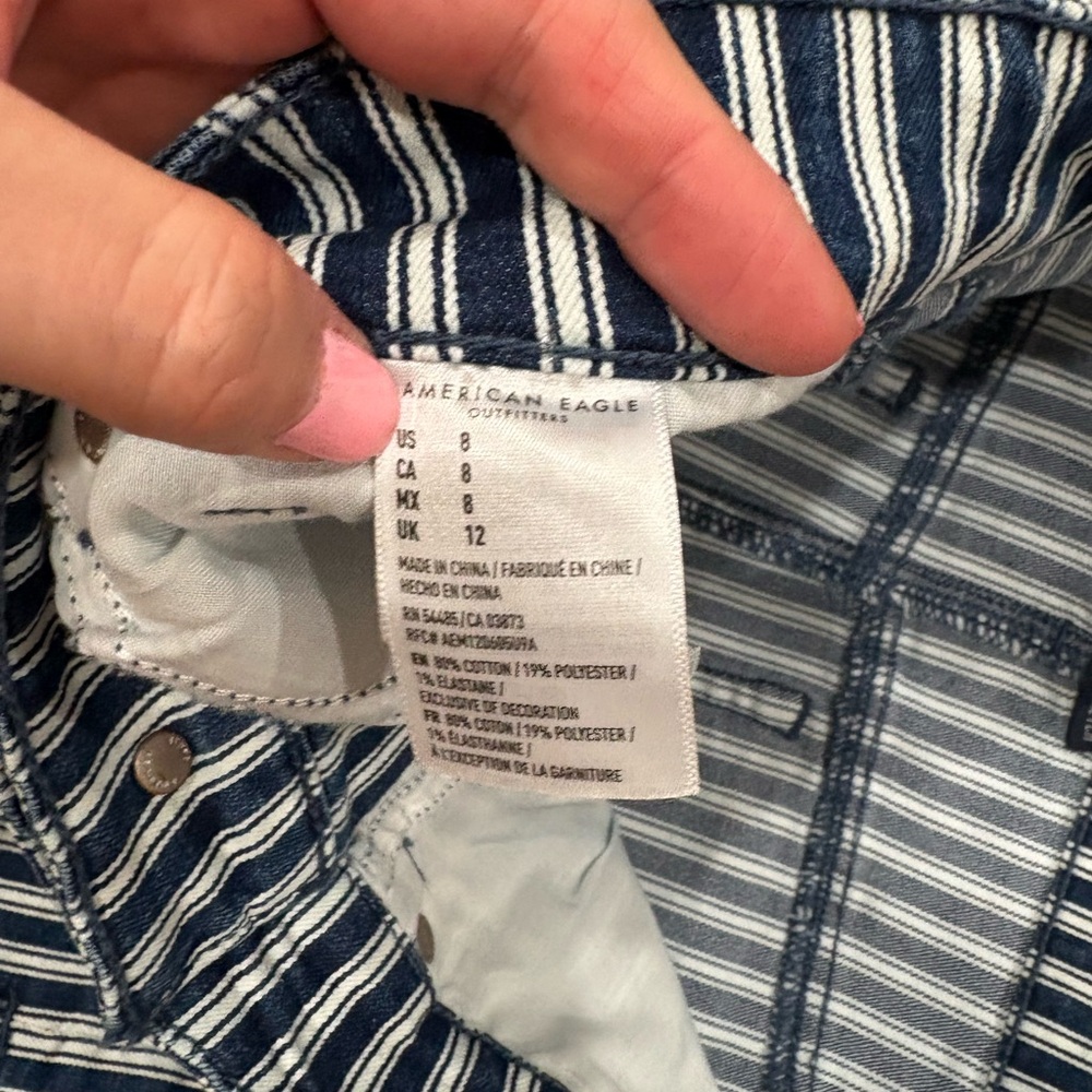 American Eagle Outfitters Navy Striped Jean Shorts - Picture 3 of 4